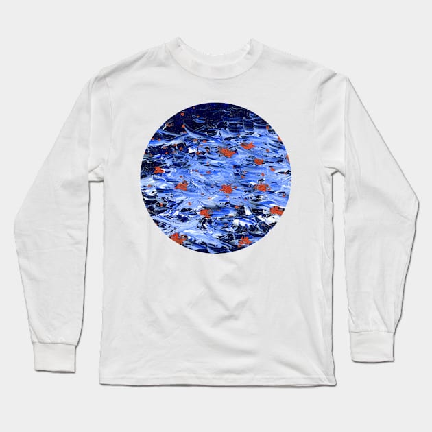 Firefly sea (red on blue) II (circle) Long Sleeve T-Shirt by FJBourne